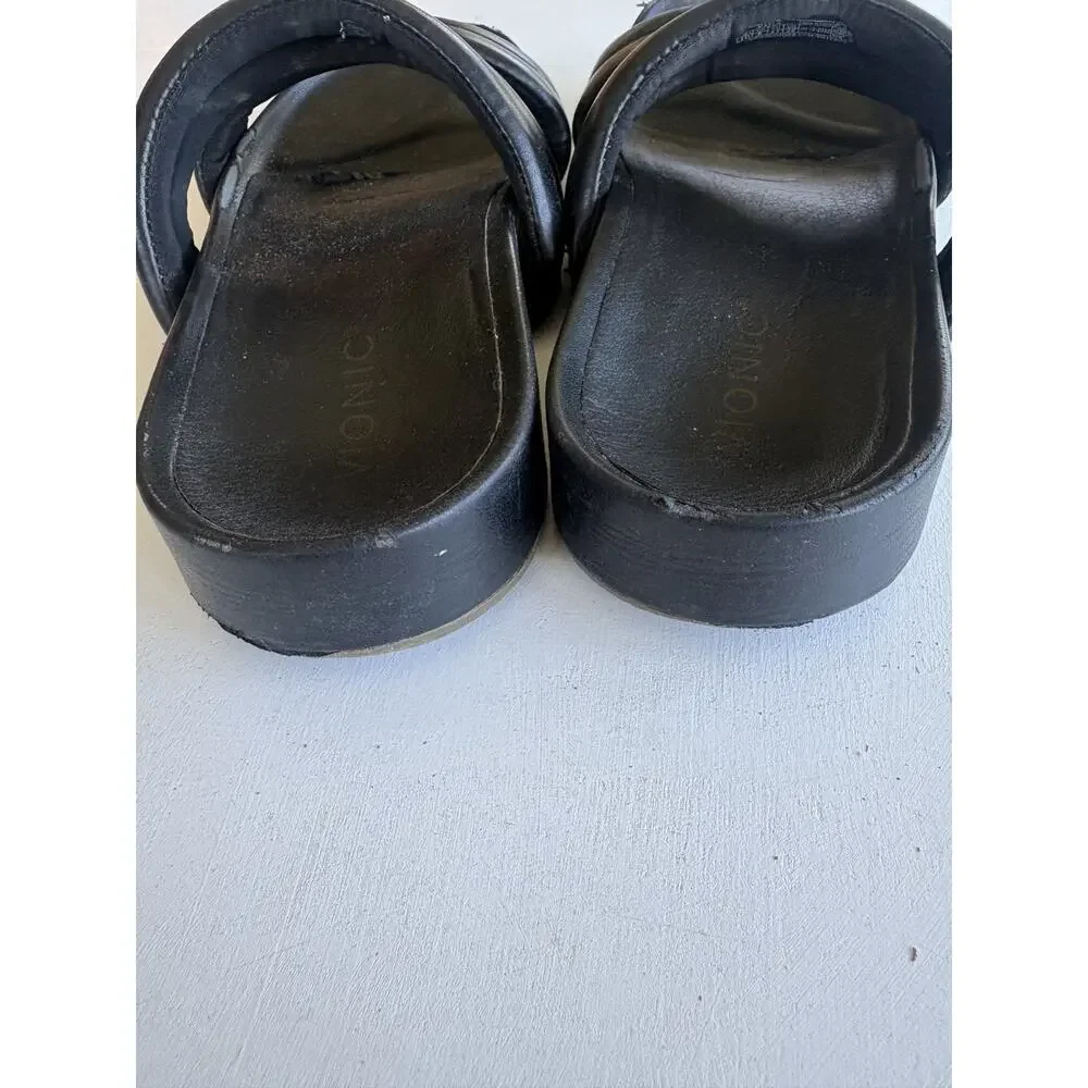 Vionic Black Triple-Strap Slide Sandals